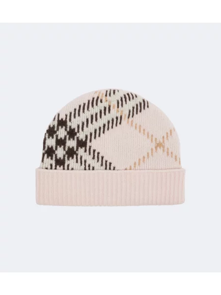 Căciulă Burberry din cașmir în carouri roz