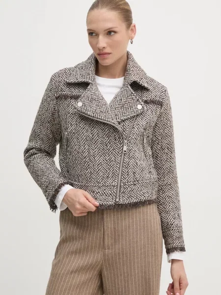 Sisley geaca din amestec de lana de tranzitie gri