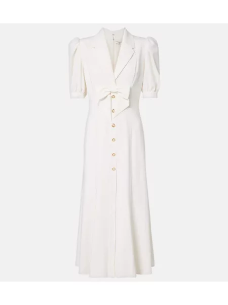 Sukienka midi Alessandra Rich wełniana z nadrukiem do kolan biała