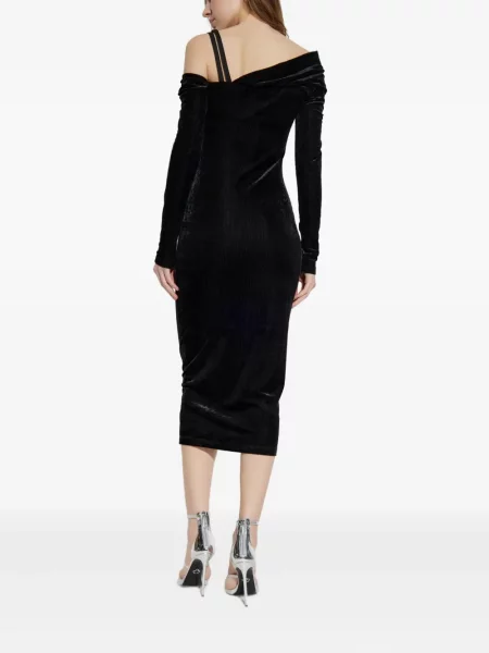Rochie din denim Versace Jeans Couture cu cataramă până la genunchi de costum negru