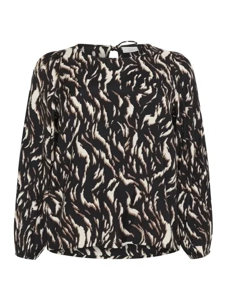 KAFFE CURVE Bluză KCMilina maro deschis / negru alb