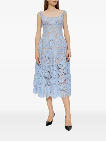 Rochie midi Self-portrait cu model floral din dantelă până la genunchi albastru