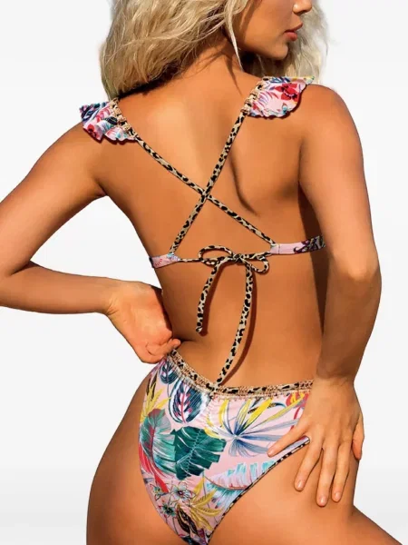 Bikini Del Maar cu model floral cu imagine roz