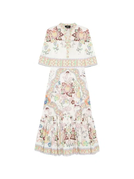 Rochie maxi Etro cu decolteu în V evazată de costum alb