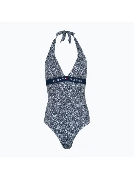 Jednodílné plavky Tommy Hilfiger Halter One Piece Rp Print illustrated wave dark night navy tmavě modré