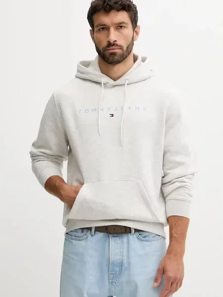 Bluza z kapturem Tommy Jeans z kapturem z nadrukiem szara