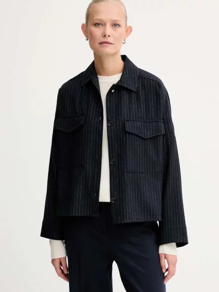 Košile s příměsí vlny Sessun tmavomodrá relaxed s klasickým límcem