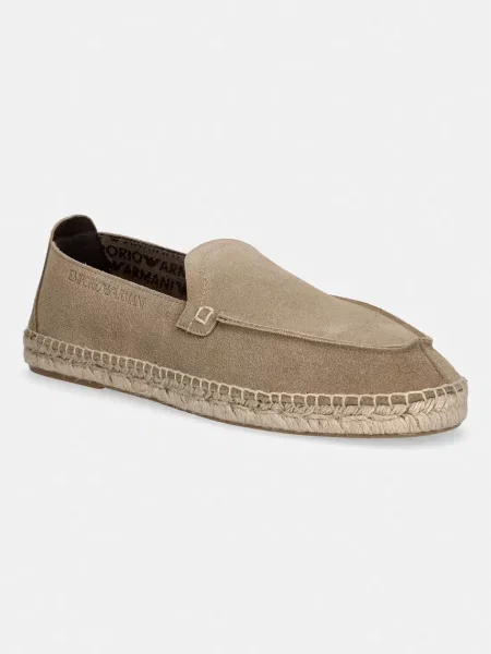 Emporio Armani espadrile pentru bărbați din piele întoarsă bej
