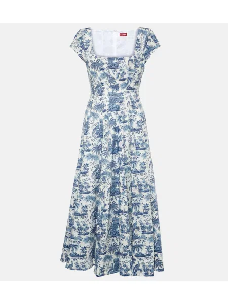 Rochie midi Staud cu model floral până la genunchi de costum albastru