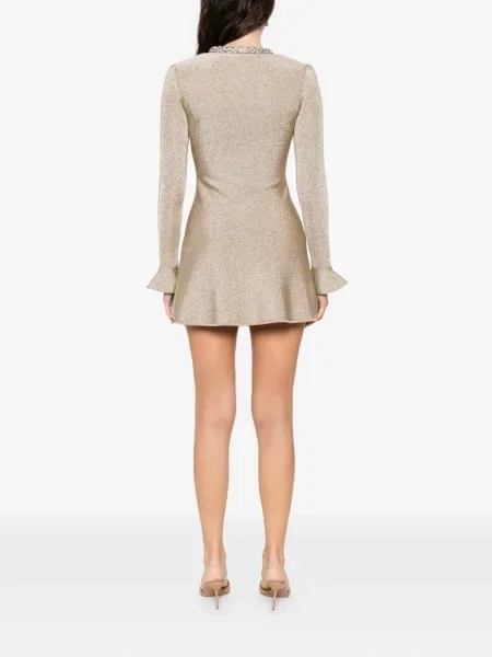 Rochie mini Self-portrait cu volane de costum auriu