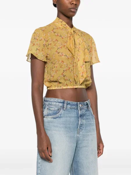 Bluză Kristina Ti cu funde cu model floral galben
