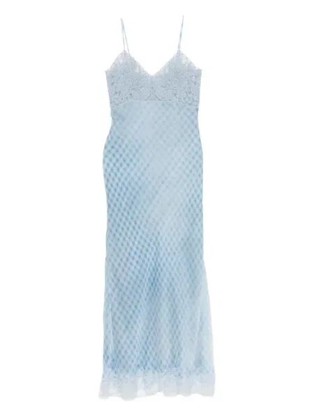 Костюм миди рокля Ermanno Scervino с дантела до коляното синьо