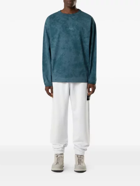 Grafic tricou Stone Island cu strasuri lung albastru
