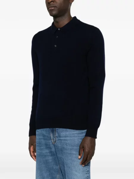 Lung tricou polo Bompard din cașmir albastru