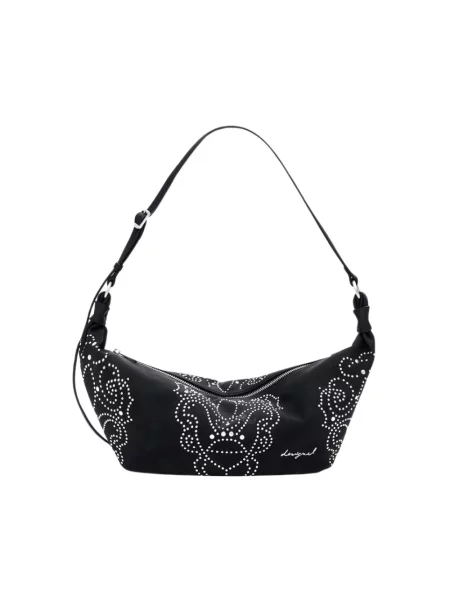 Lniana wielobarwność torebka Desigual z nitami czarna