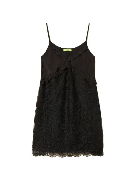 Rochie de dantelă Twinset cu volane din dantelă de costum negru
