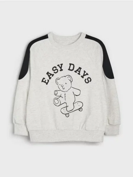 Sinsay Volná mikina crewneck s potiskem medvídka šedá
