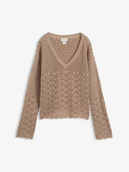 Lekki sweter ażurowy brązowy