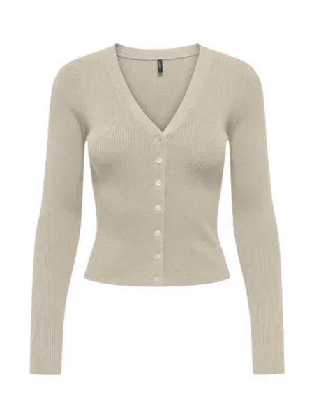 Kardigan Only z dekoltem w serek z długim rękawem beżowy