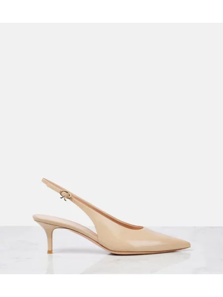 Pantofi cu toc Gianvito Rossi din piele de lac slingback bej