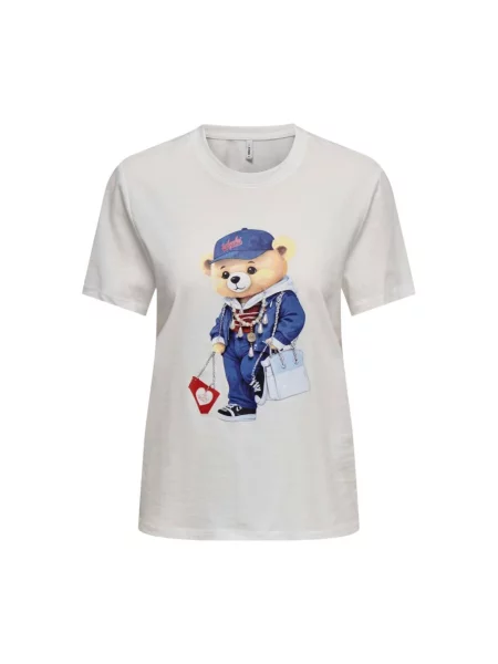 Koszulka Only z nadrukiem z krótkim rękawem beżowa