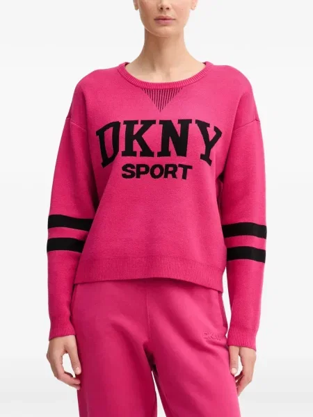 Pulover Dkny cu dungi cu autograf roz