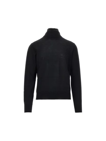 Haftowany sweter z golfem Emporio Armani wełniany do golfa czarny