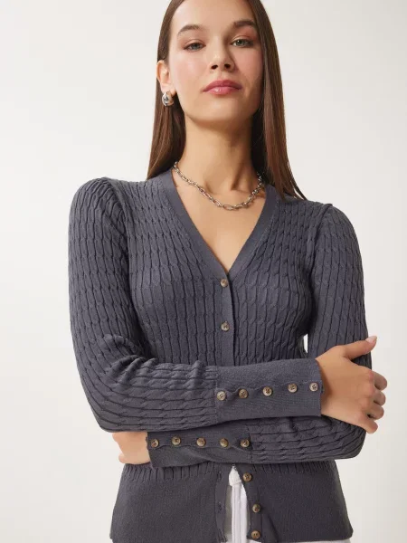 Happiness İstanbul Geacă tricotată metalic gri