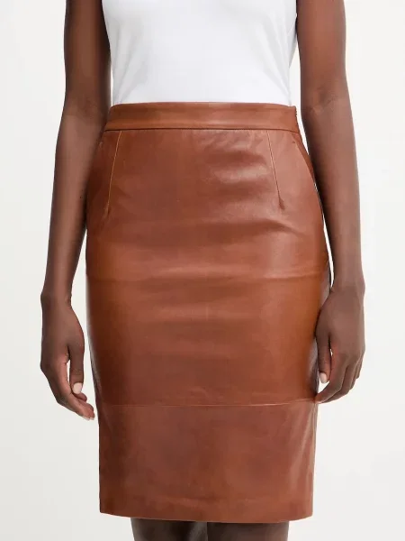 Weekend Max Mara spódnica skórzana PAPAILE mini prosta brązowy