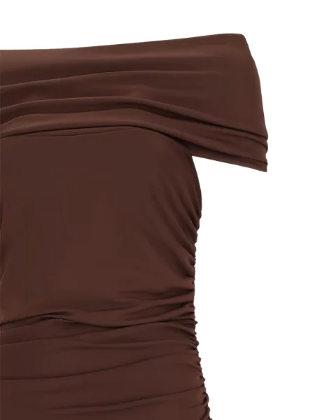 Rochie midi Des Phemmes cu volane maro