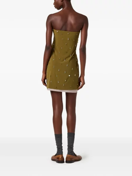 Rochie mini Miu Miu cu broderie stretch verde