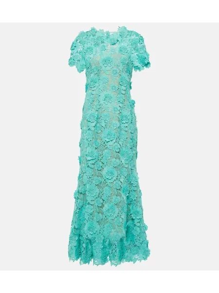 Midi obleka Oscar De La Renta s cvetličnim vzorcem s čipko zelena