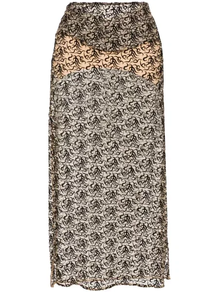 Fustă The Attico cu broderie transparente maro