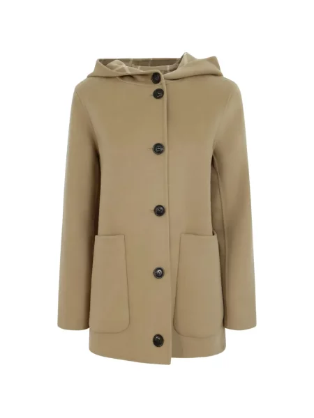 Vlněný kabát Woolrich s kapucí hnědý