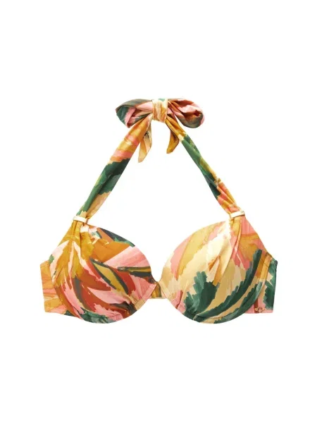 Next Bikini felső mustár / smaragd / korál rózsaszín