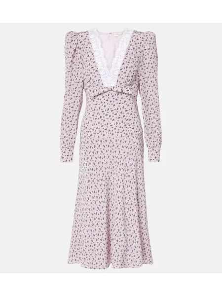 Svilena midi obleka Alessandra Rich s cvetličnim vzorcem roza