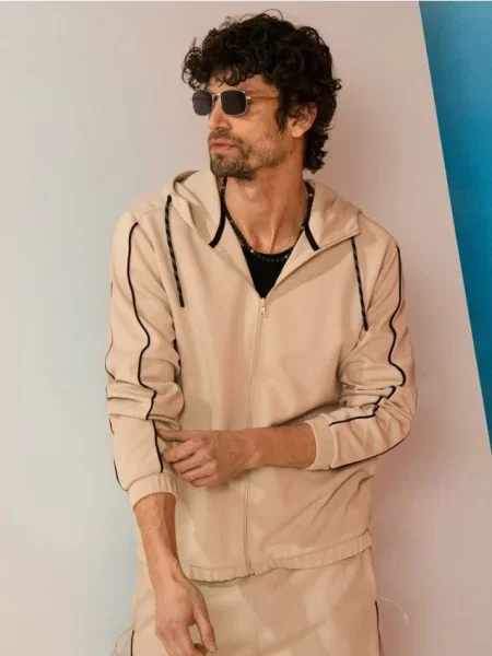 Sinsay Rozpinana bluza z kapturem beżowy