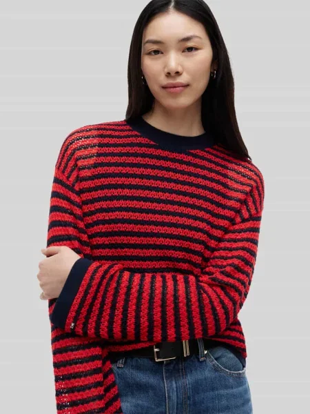 Sweter krój regular fit z mieszanki bawełny Tommy Hilfiger czerwony