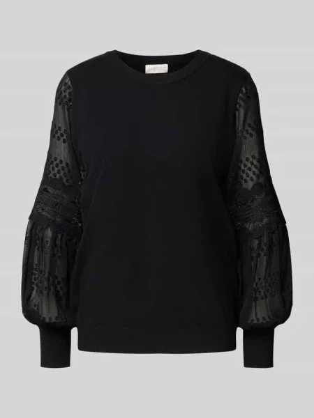 Sweter z dzianiny z prążkowanymi wykończeniami Apricot czarny