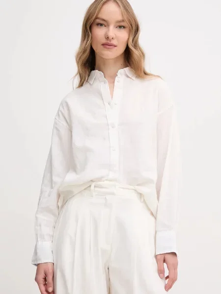 Lanena košulja Pepe Jeans CHIPPER za žene relaxed s klasičnim ovratnikom bijela