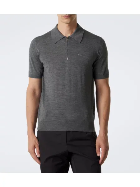Tricou polo Prada de lână gri