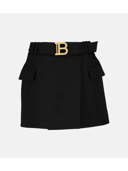 Fustă Balmain cu talie joasă de lână negru