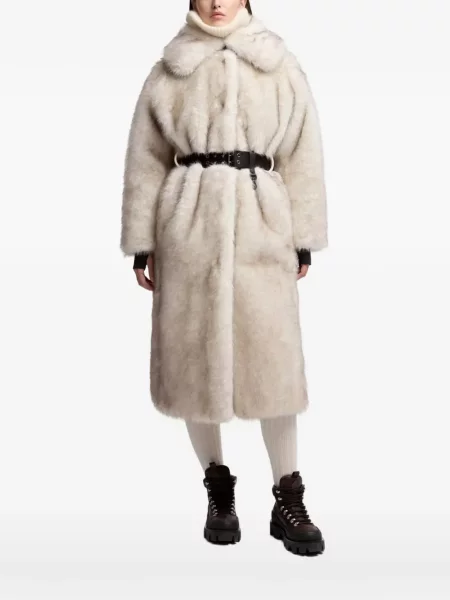 Cu centură palton de blană Moncler Grenoble cu blană