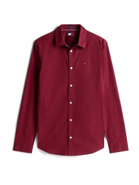 Cămașă din denim Tommy Jeans stretch bordo