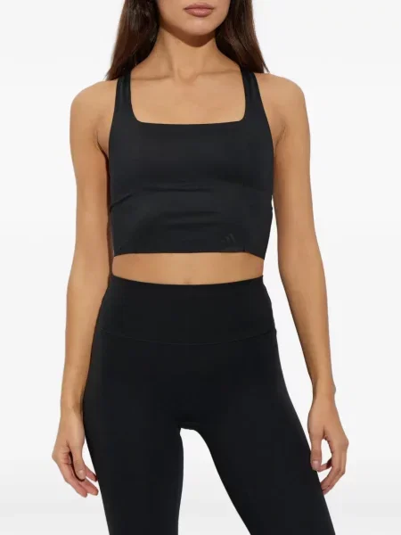 Sală de gimnastică lung sutien Adidas din piele negru