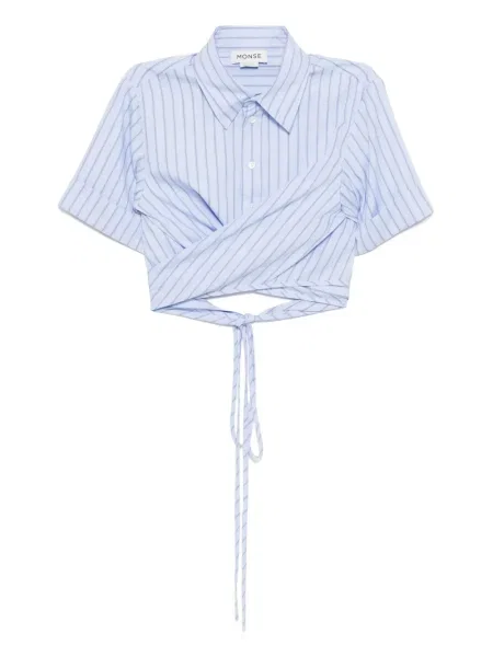 Koszula Monse o krotszym kroju kopertowa niebieska