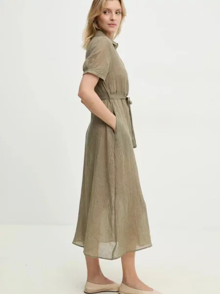 Answear Lab sukienka lniana maxi rozkloszowana zielony