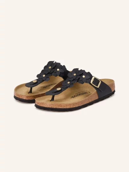 Květinové žabky Birkenstock s nýty černé