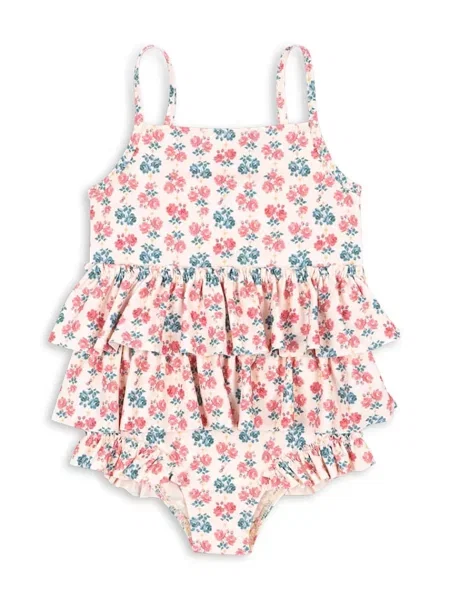 Konges Sløjd Jednodílné dětské plavky MANUCA FRILL SWIMSUIT GRS růžové