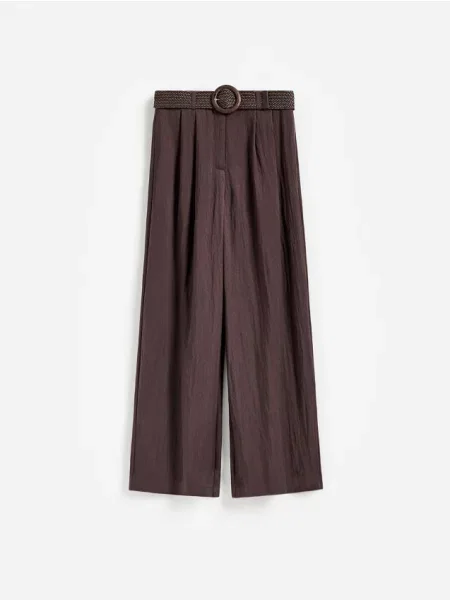 Reserved Pantaloni loose fit cu curea maro